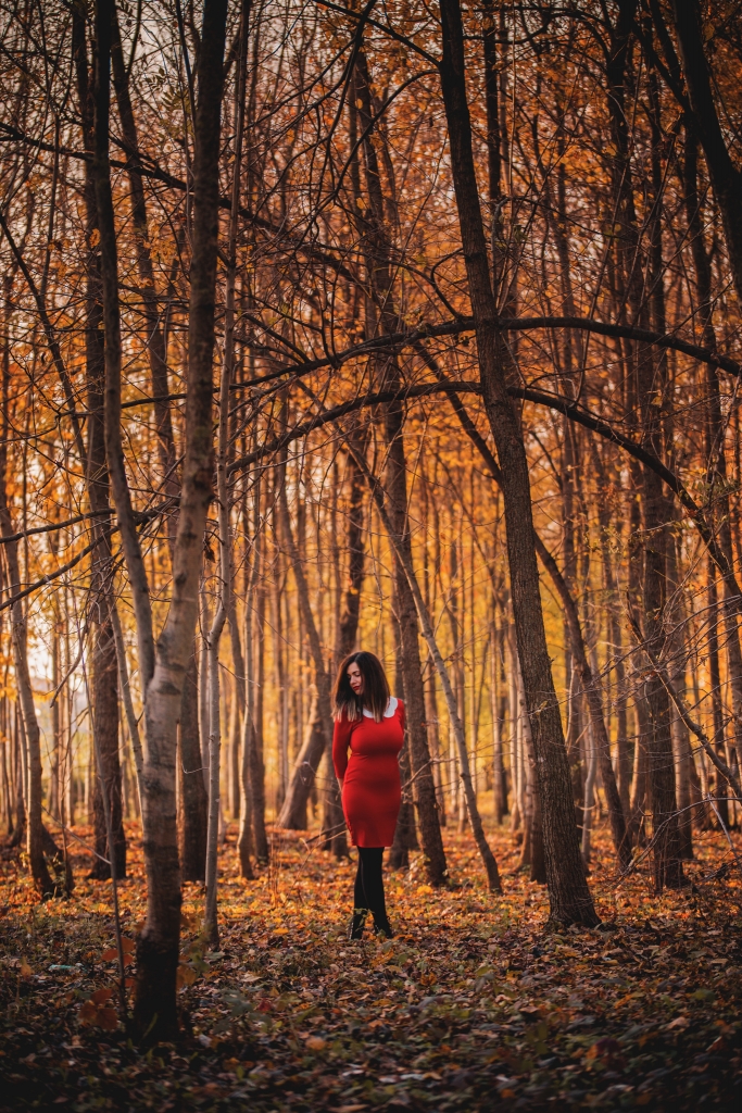 rahau.ro photography woman portrait beauty lifestyle forest sunset reddress